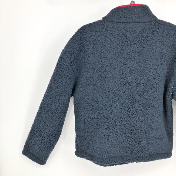 Tommy Hilfiger Womens Sherpa Jacket Large Navy Blue Pullover 1/4 Snap NWT - Picture 6 of 10